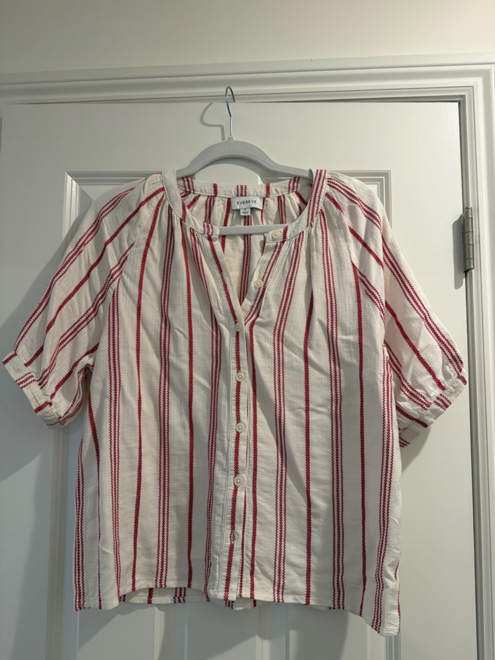 Evereve Red & White Striped Button-Down Top